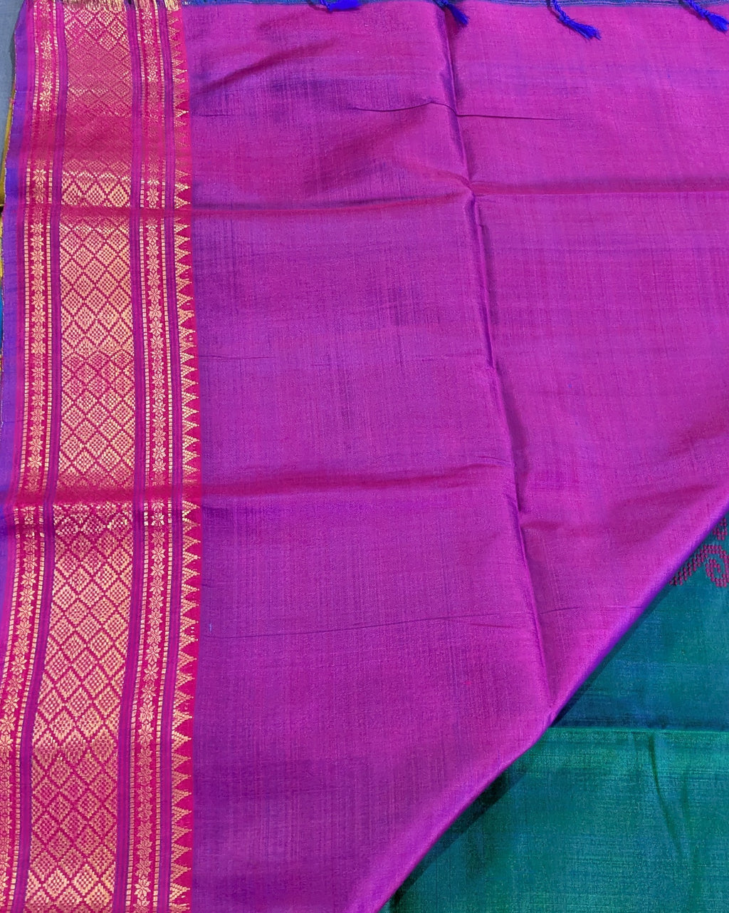Bishnupuri Kalakshetra Sari Peacock-blue 1 (Silk Mark)