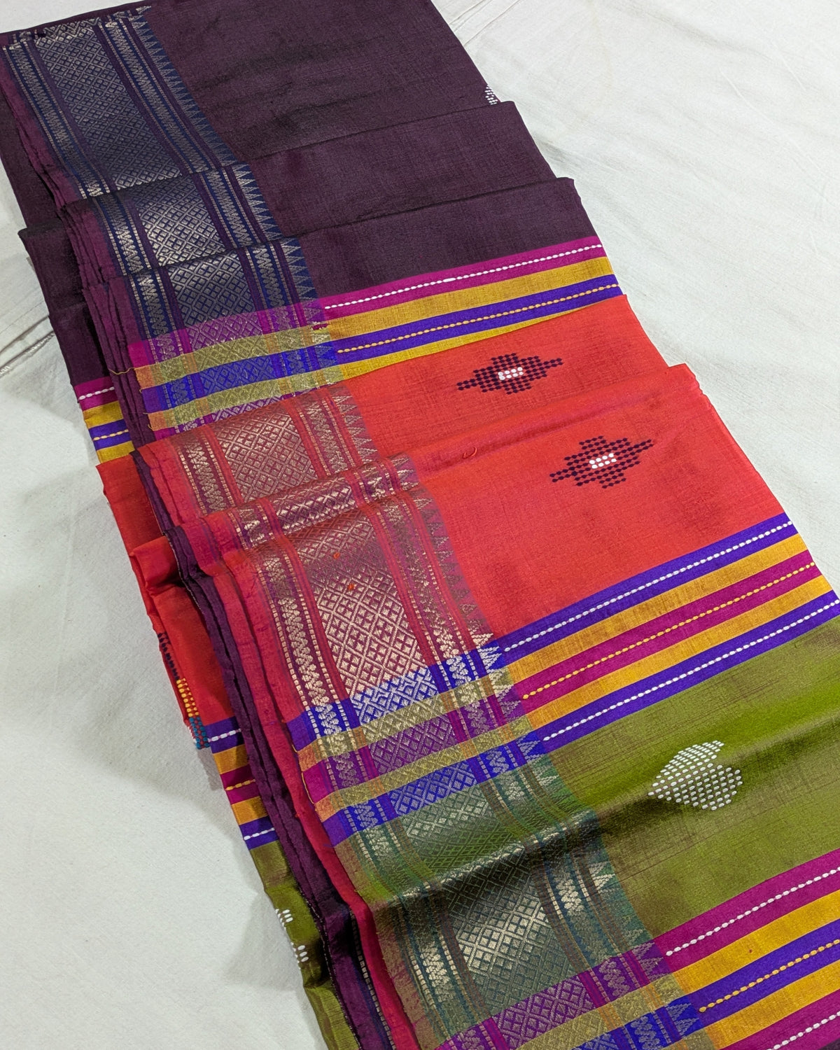 Bishnupuri Kalakshetra Sari Dark Magenta (Silk Mark)