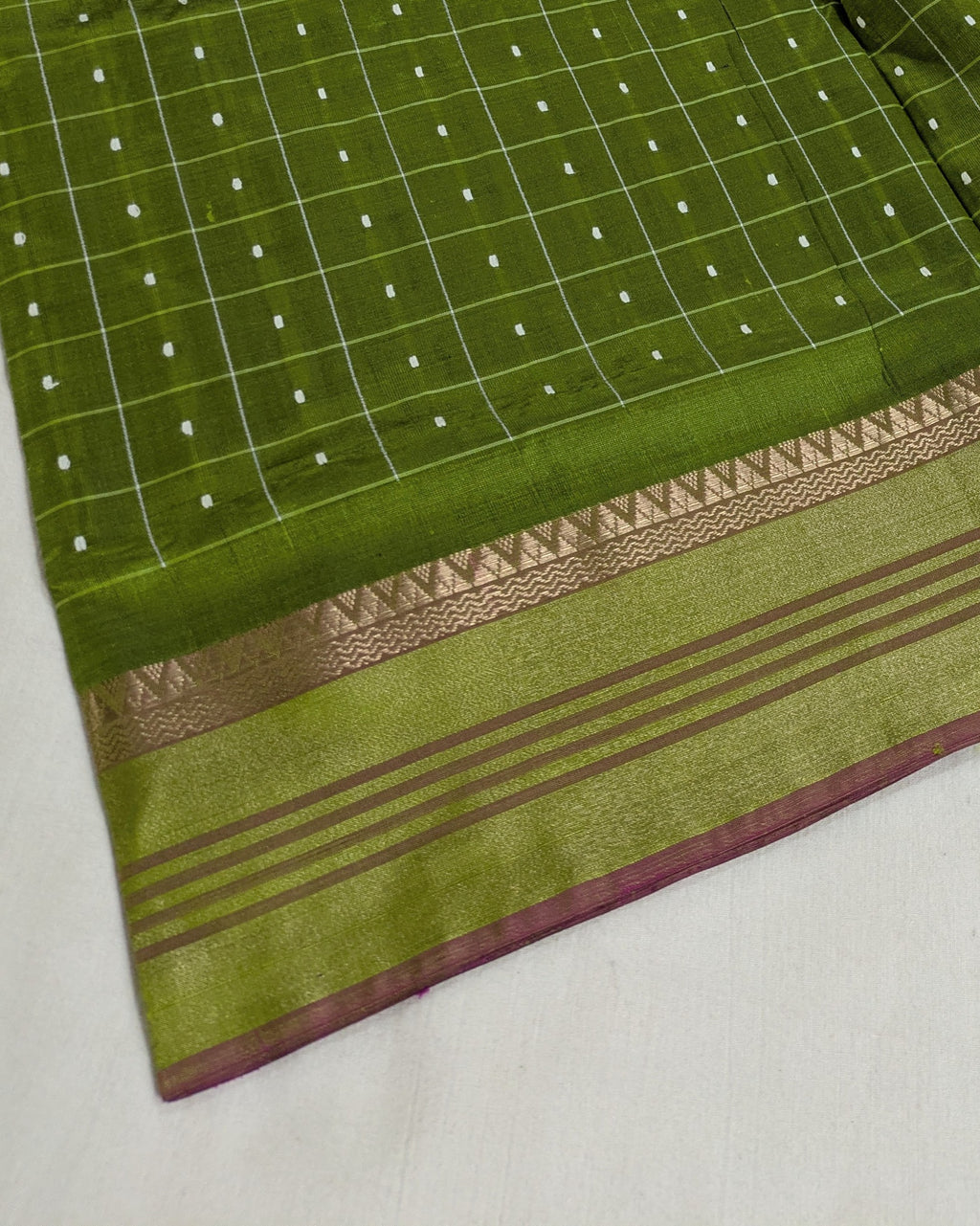 Bishnupuri Kalakshetra Sari Green Check (Silk Mark)