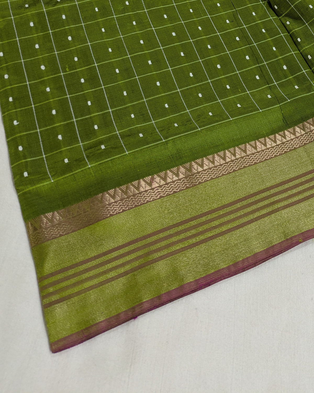 Bishnupuri Kalakshetra Sari Green Check (Silk Mark)