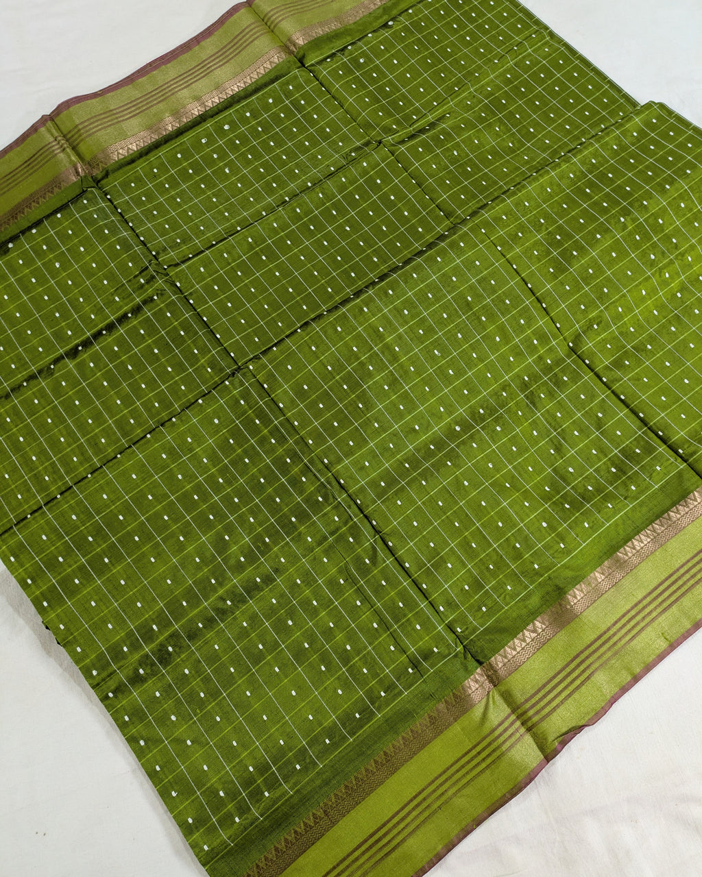 Bishnupuri Kalakshetra Sari Green Check (Silk Mark)