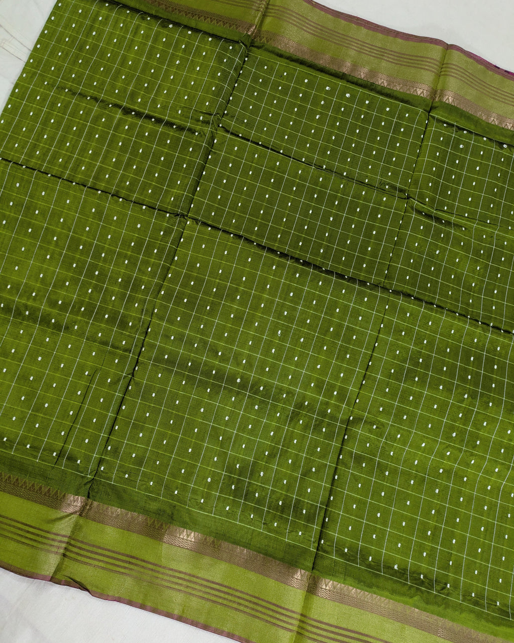 Bishnupuri Kalakshetra Sari Green Check (Silk Mark)