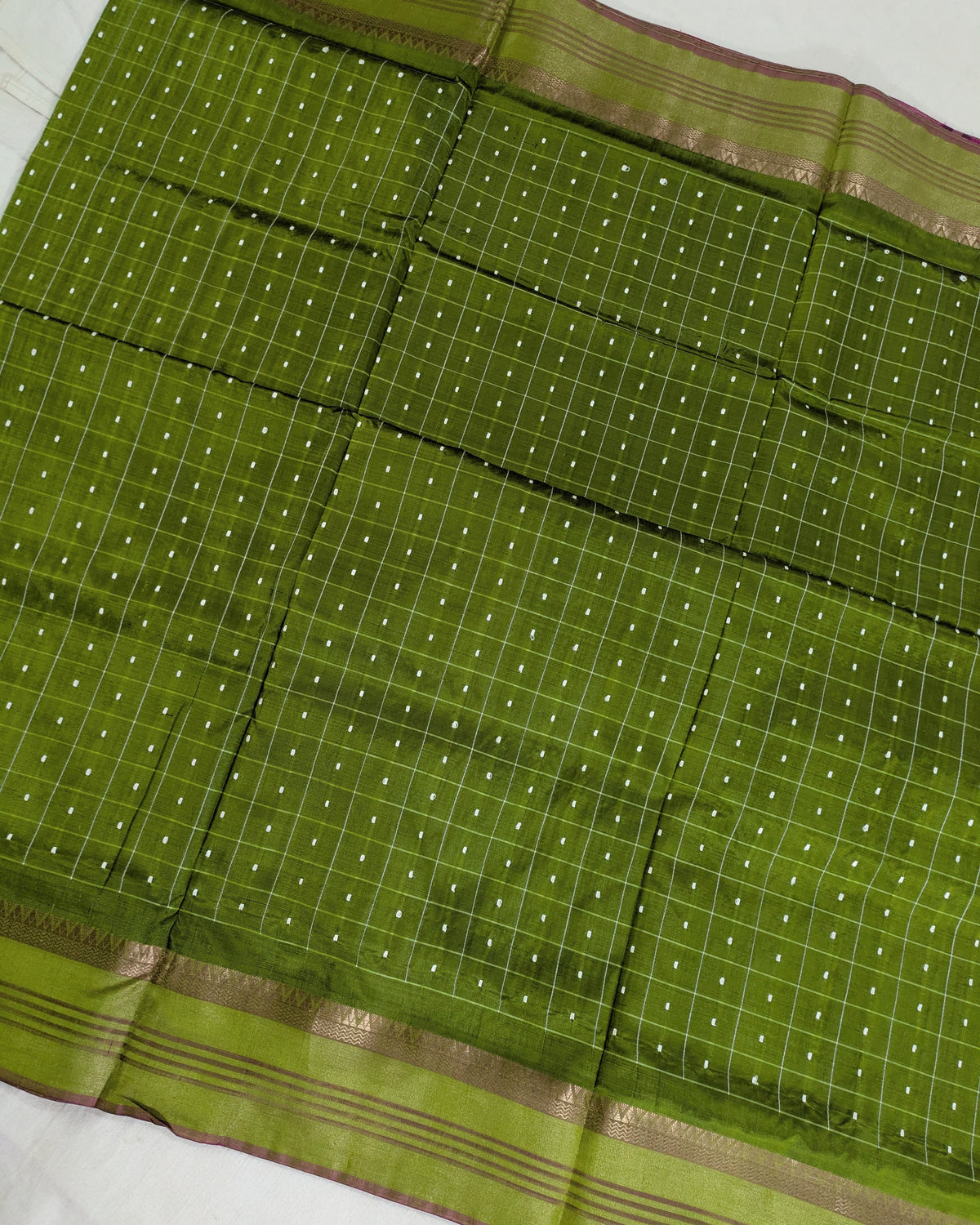 Bishnupuri Kalakshetra Sari Green Check (Silk Mark)