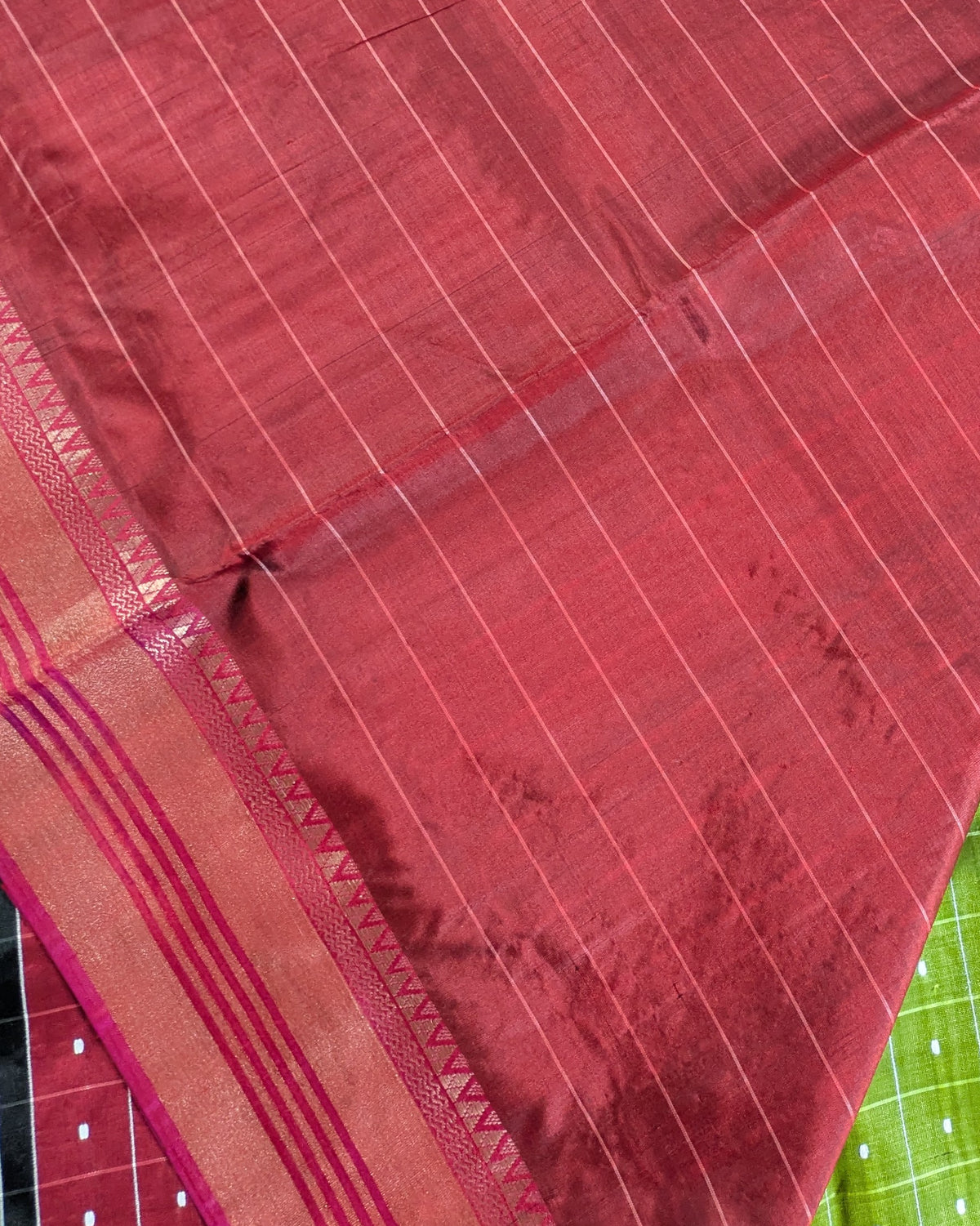 Bishnupuri Kalakshetra Sari Green Check (Silk Mark)