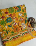 Batik Kantha Stitch Sari with Blouse Piece Yellow