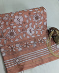 Batik Kantha Stitch Sari with Blouse Piece Light Brown