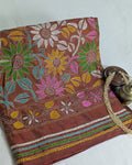 Batik Kantha Stitch Sari with Blouse Piece Rust-brown