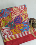 Kantha Stitch Sari with Blouse Piece Red 2