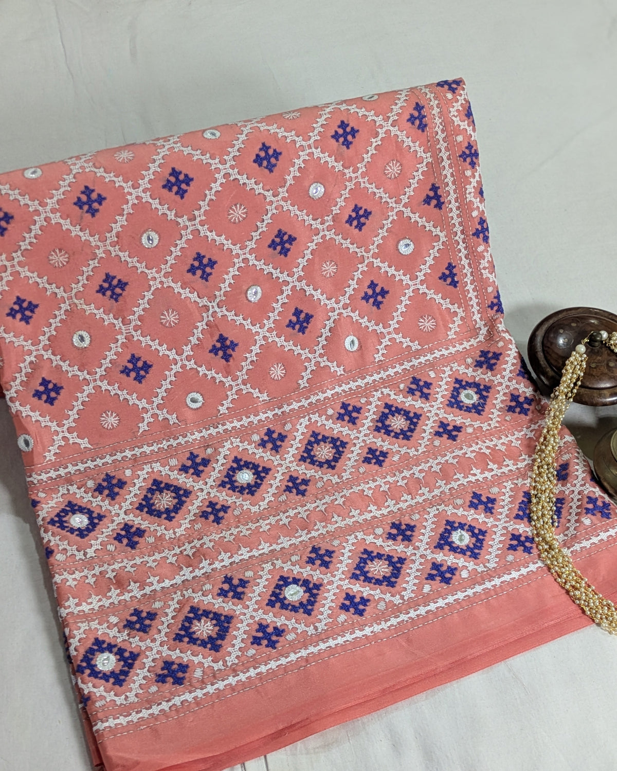 Gujrati Stitch Sari with Blouse Piece Pink