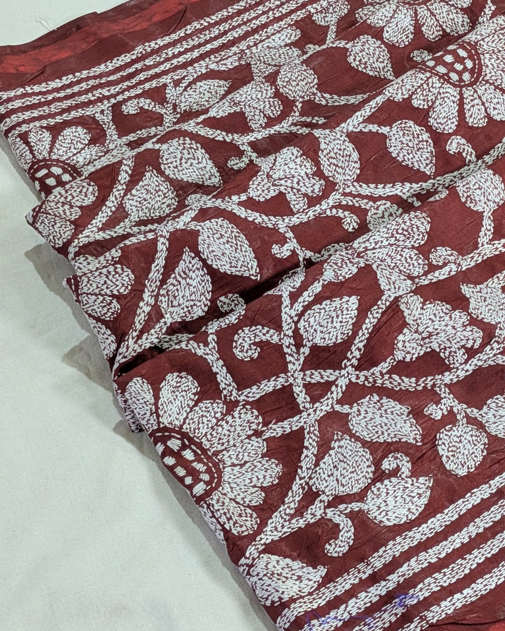 Batik Kantha Stitch Sari with Blouse Piece Rust