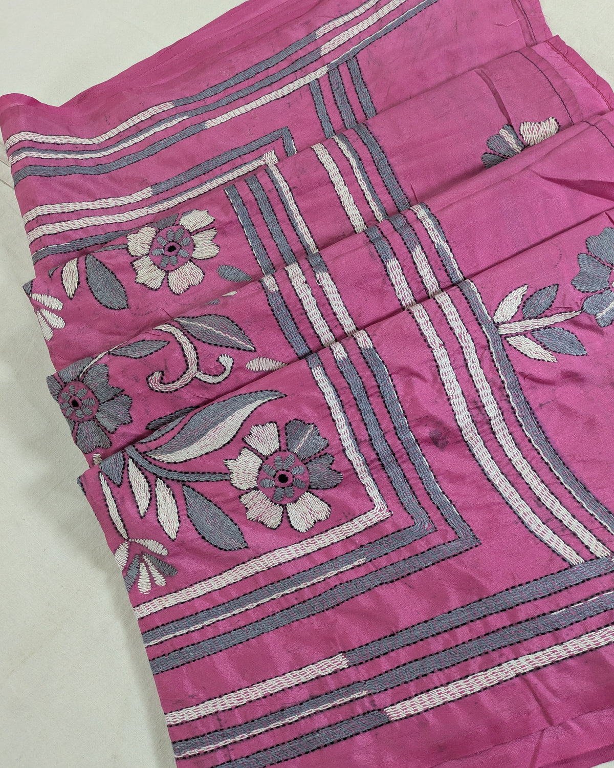 Kantha Stitch Sari with Blouse Piece Pink