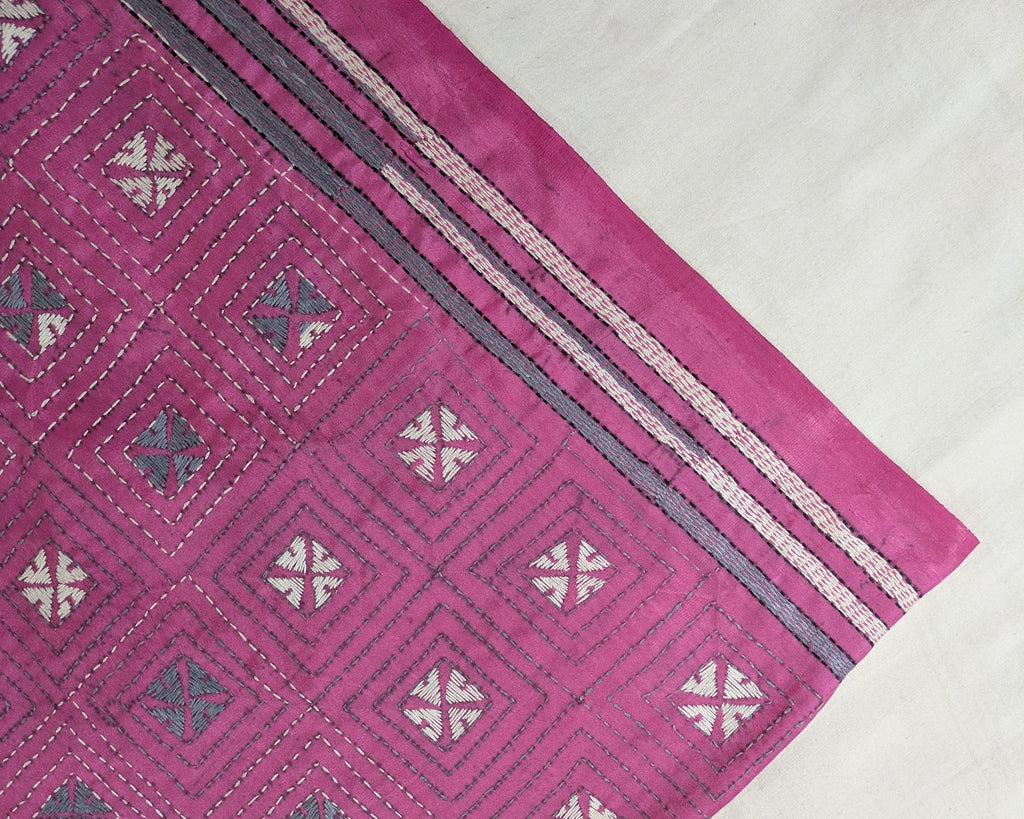 Kantha Stitch Sari with Blouse Piece Pink