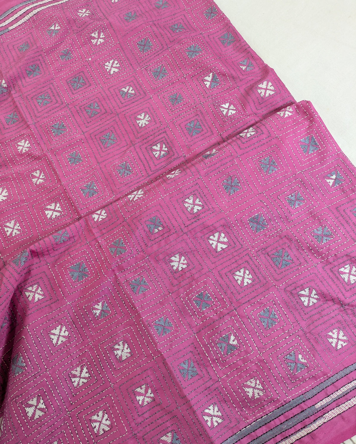 Kantha Stitch Sari with Blouse Piece Pink