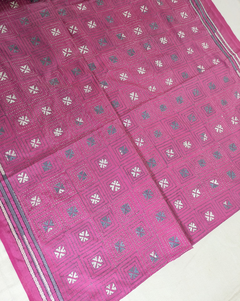 Kantha Stitch Sari with Blouse Piece Pink