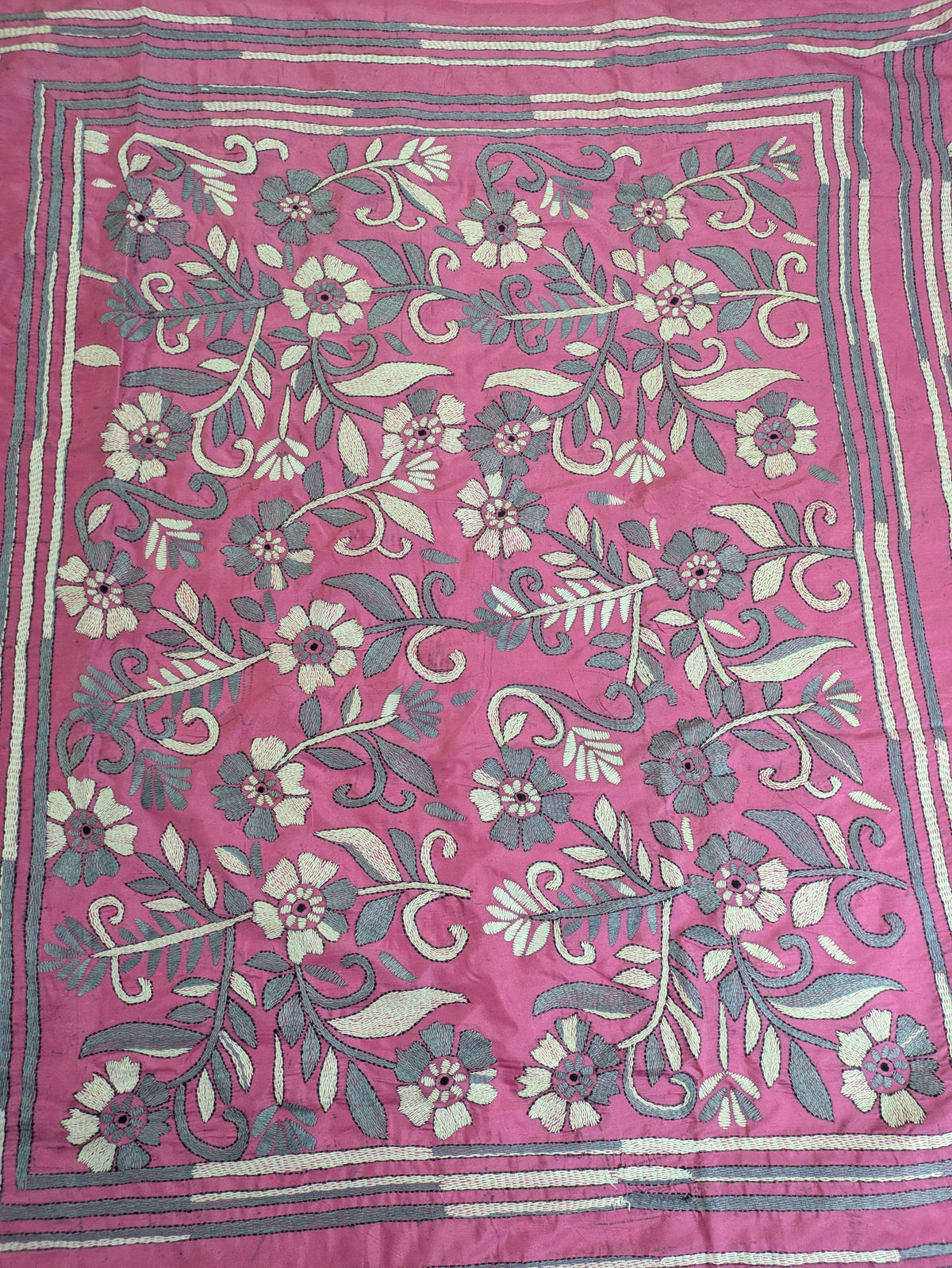 Kantha Stitch Sari with Blouse Piece Pink