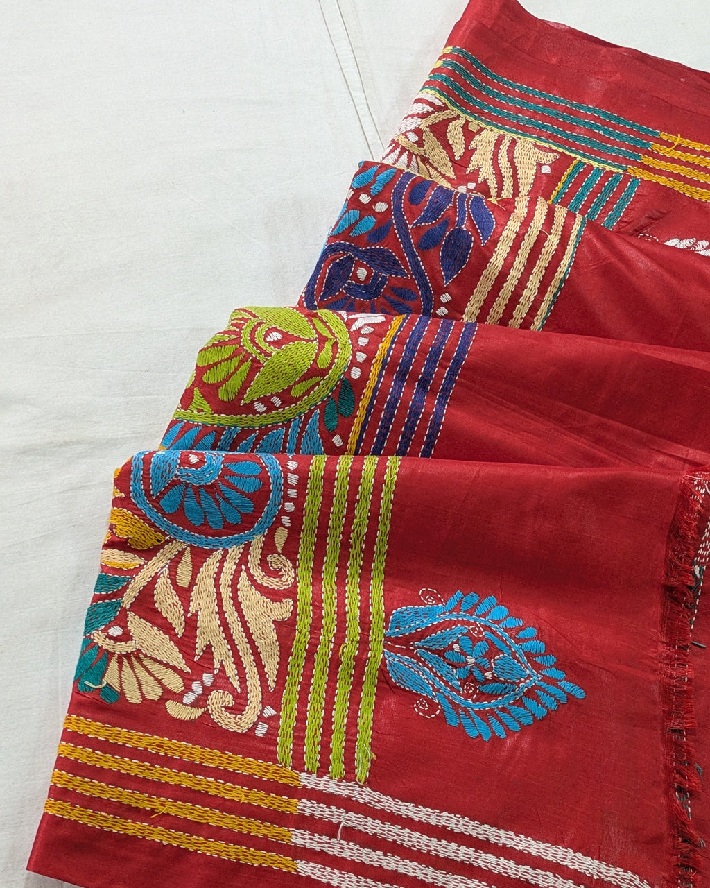 Kantha Stitch Sari with Blouse Piece Red 2