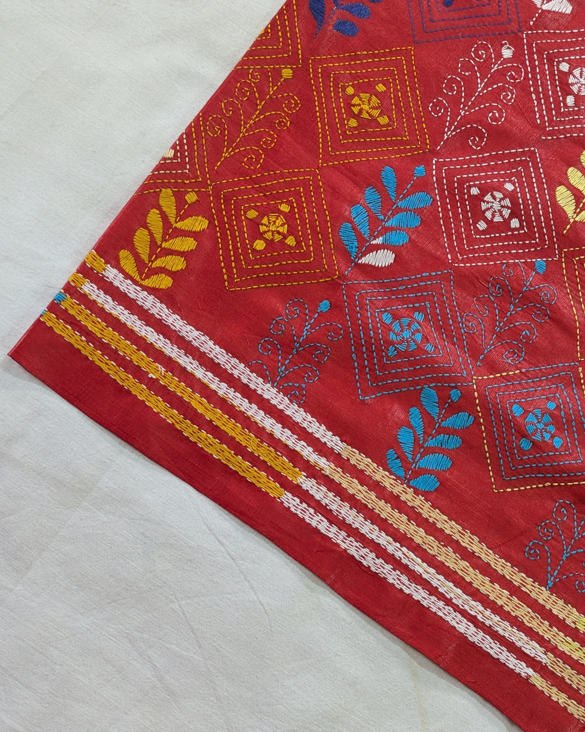 Kantha Stitch Sari with Blouse Piece Red 2