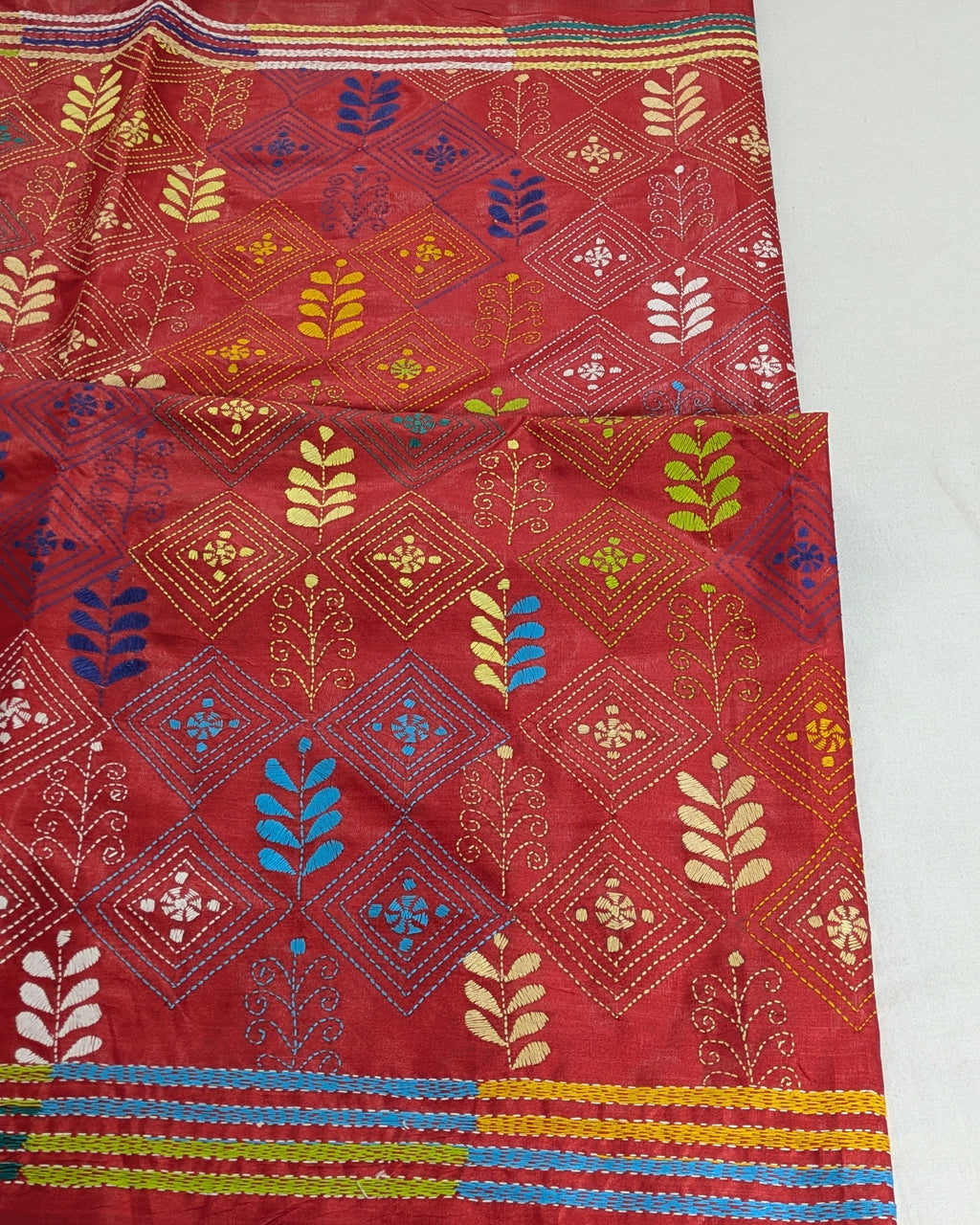 Kantha Stitch Sari with Blouse Piece Red 2