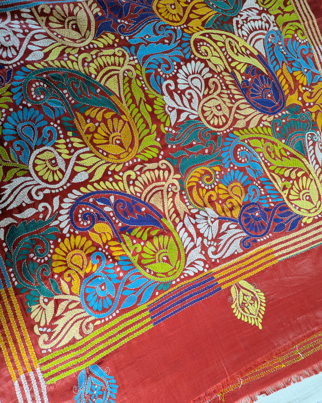 Kantha Stitch Sari with Blouse Piece Red 2