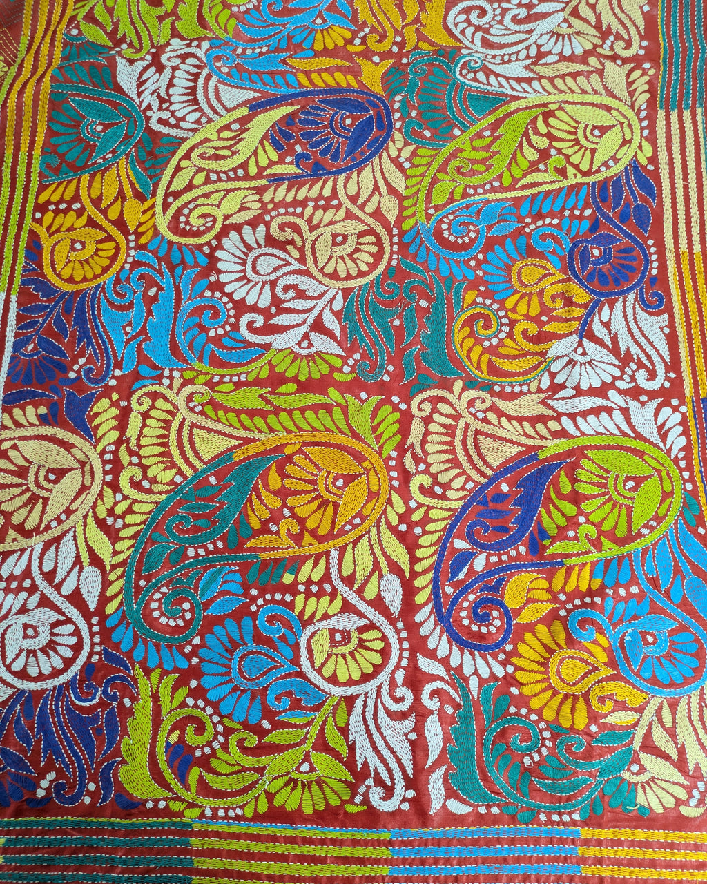 Kantha Stitch Sari with Blouse Piece Red 2