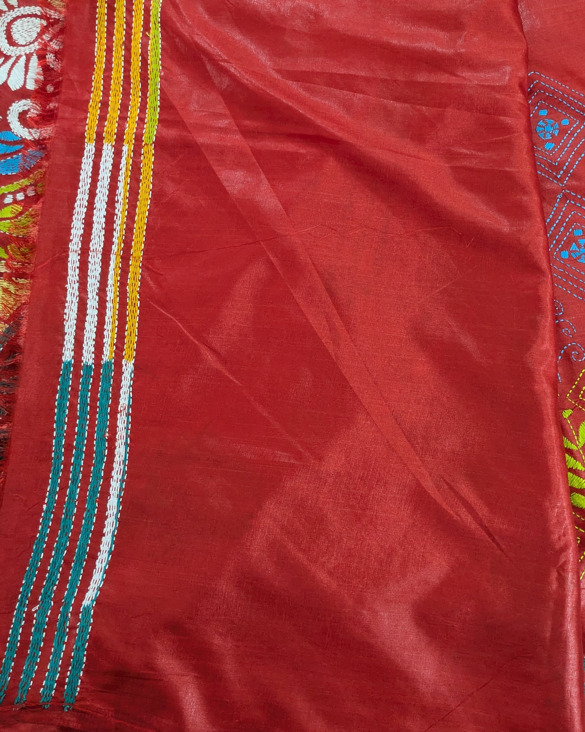 Kantha Stitch Sari with Blouse Piece Red 2