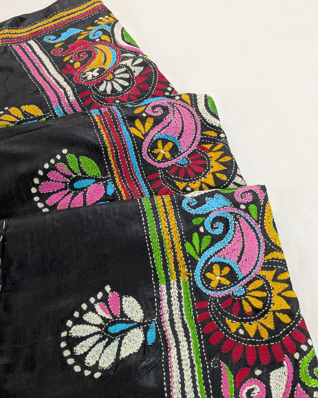 Kantha Stitch Sari with Blouse Piece Black