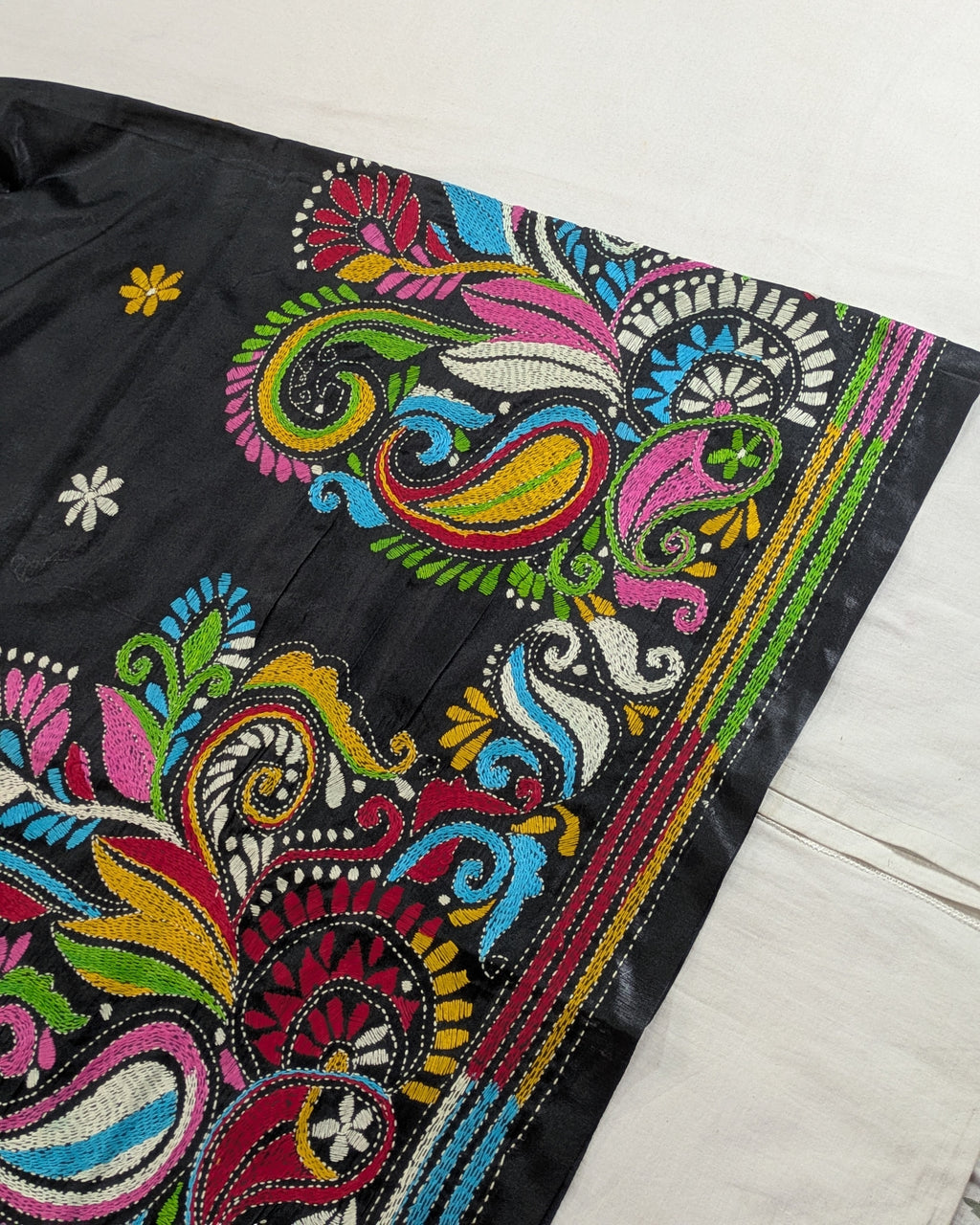 Kantha Stitch Sari with Blouse Piece Black