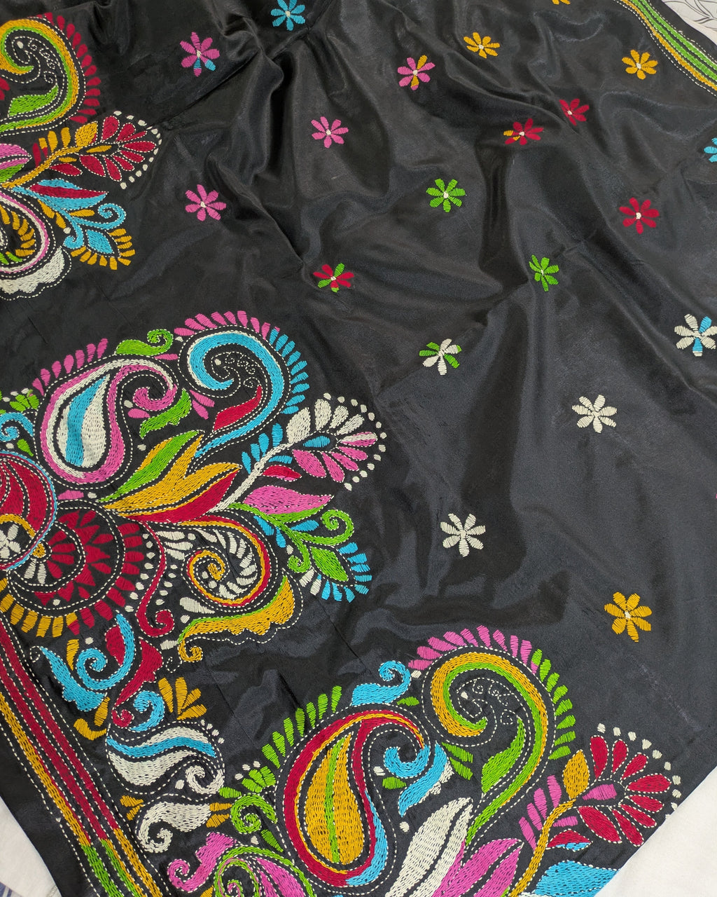 Kantha Stitch Sari with Blouse Piece Black