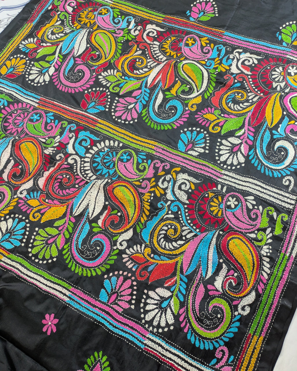 Kantha Stitch Sari with Blouse Piece Black