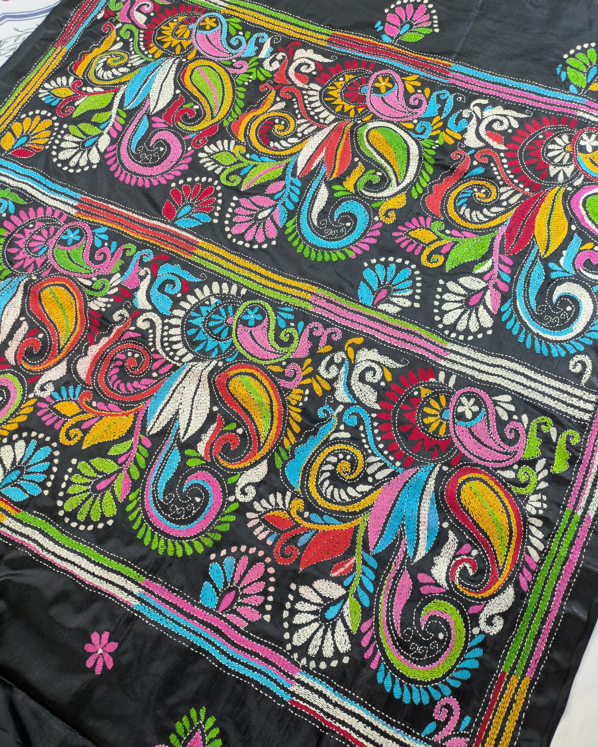 Kantha Stitch Sari with Blouse Piece Black