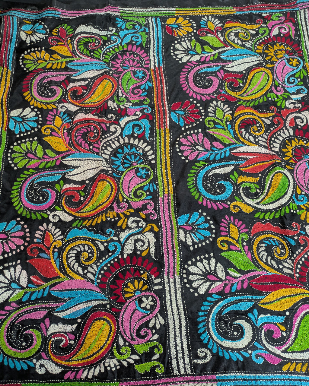 Kantha Stitch Sari with Blouse Piece Black