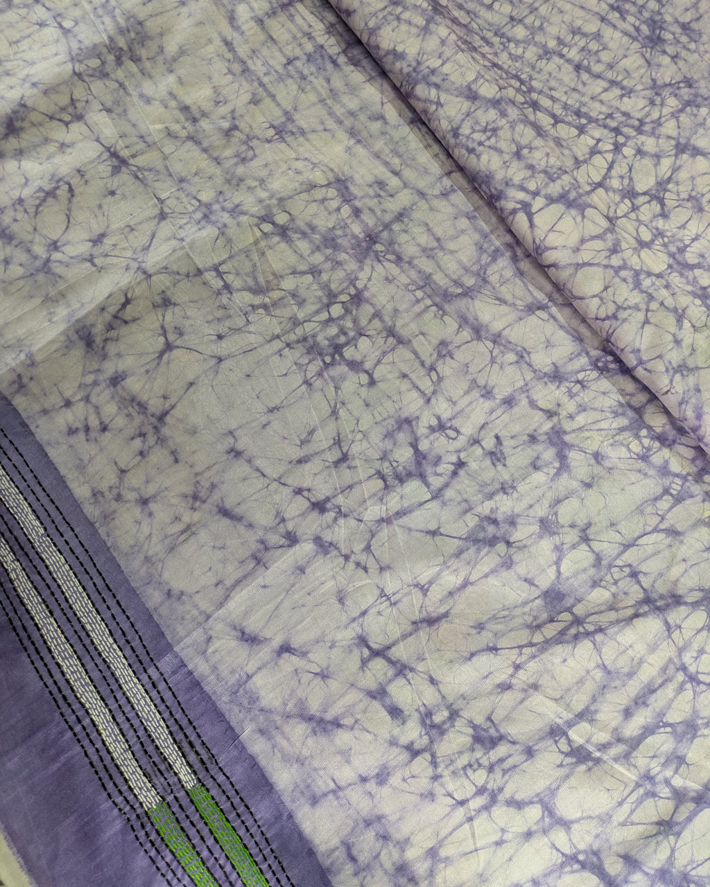 Batik Kantha Stitch Sari with Blouse Piece Off-white