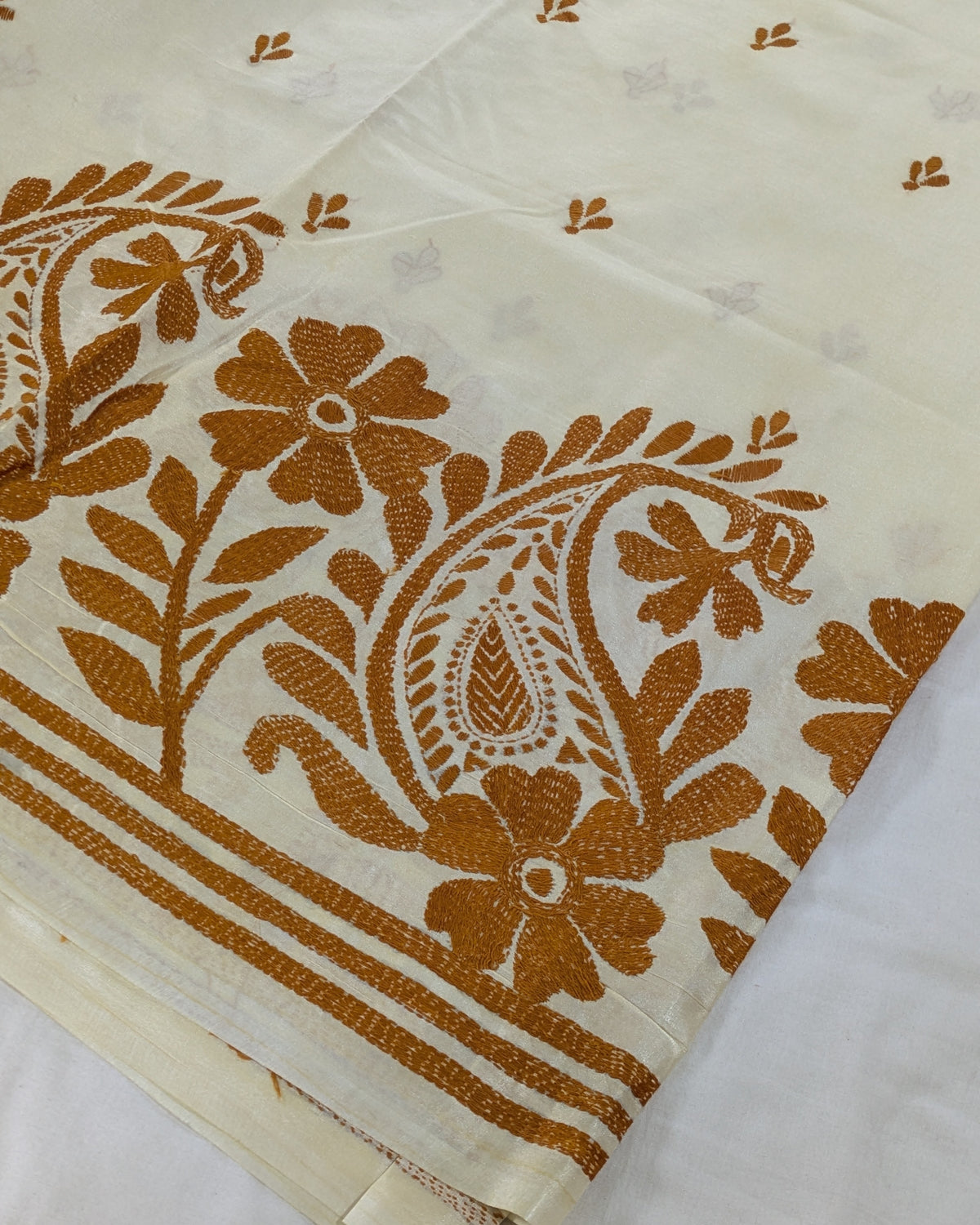 Kantha Stitch Sari with Blouse Piece Butter Colour