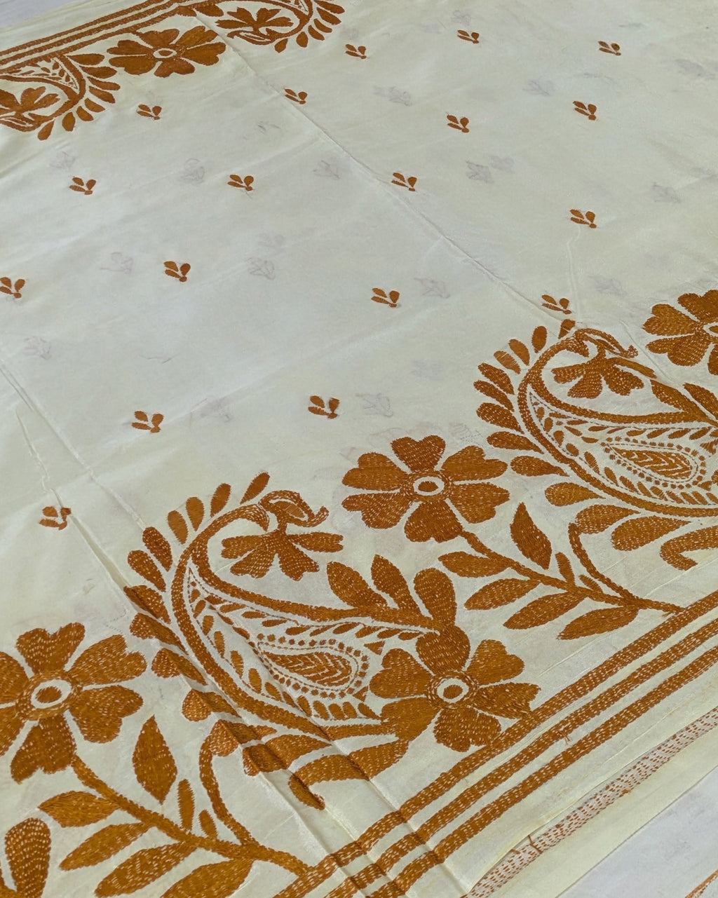 Kantha Stitch Sari with Blouse Piece Butter Colour