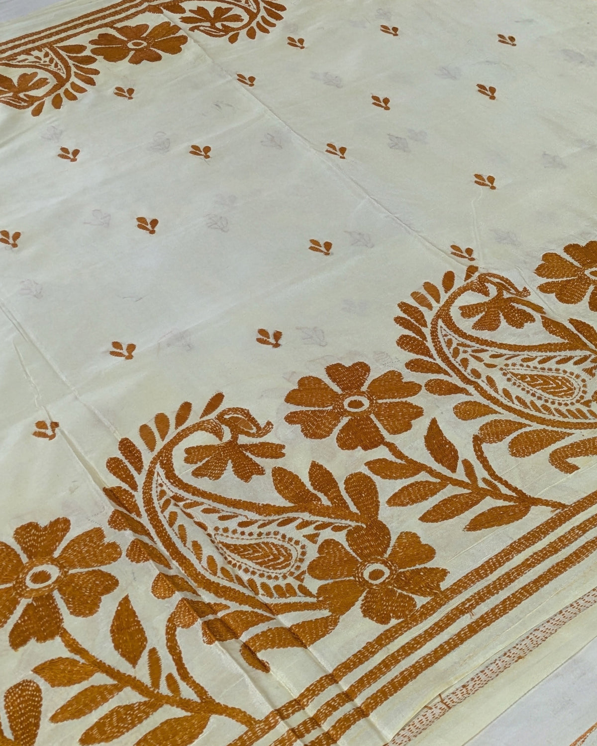Kantha Stitch Sari with Blouse Piece Butter Colour