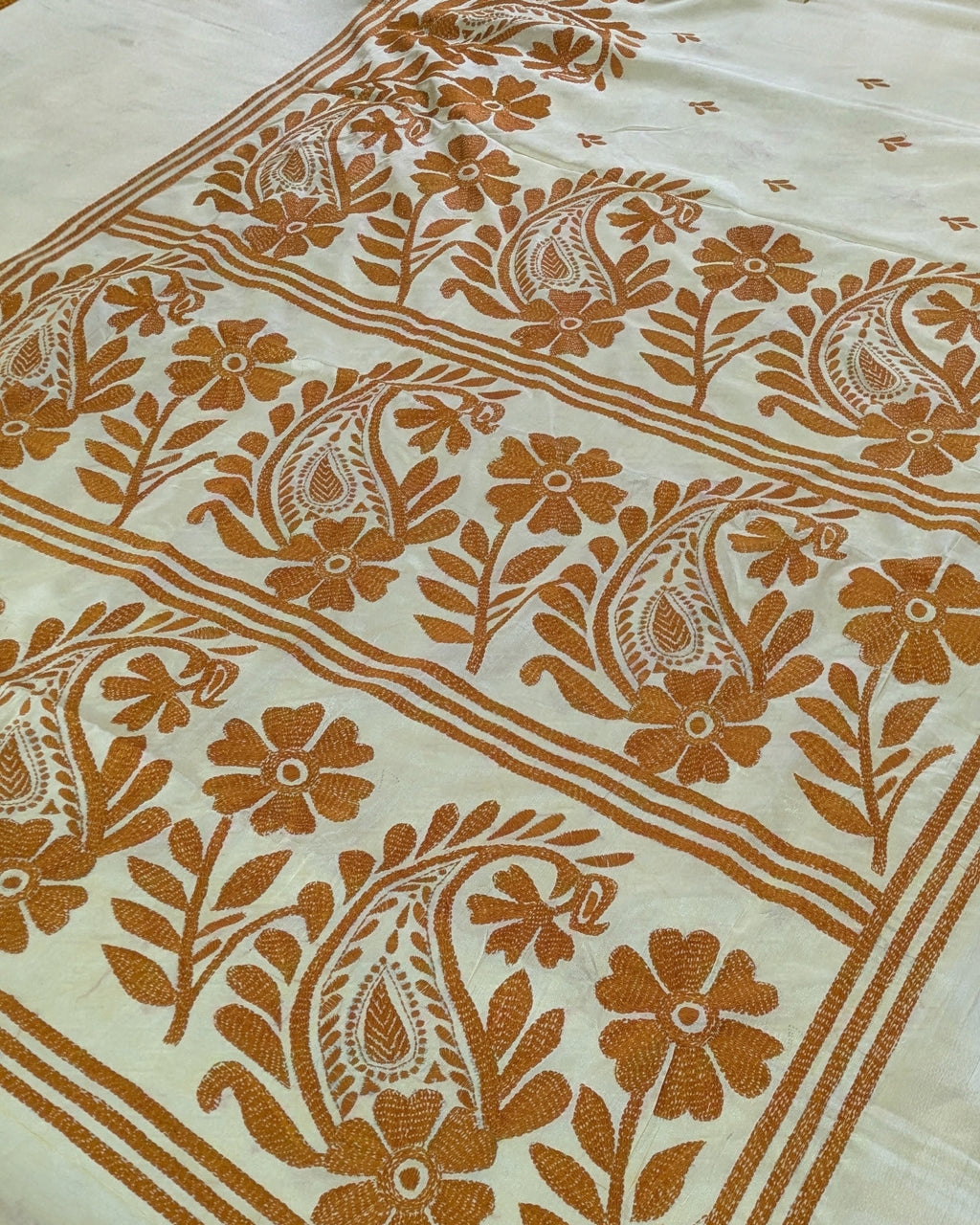 Kantha Stitch Sari with Blouse Piece Butter Colour