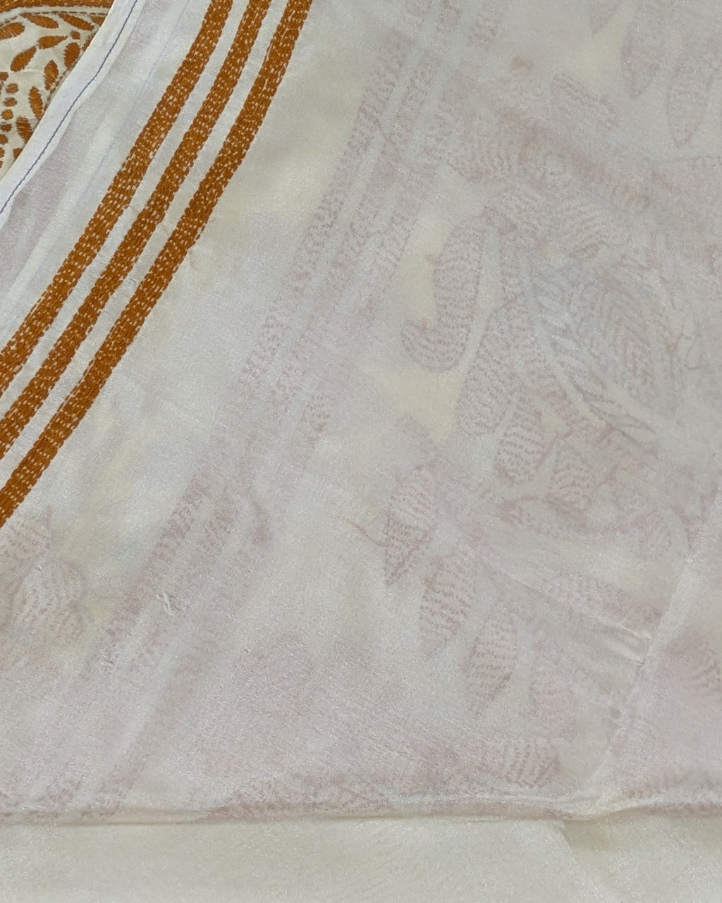 Kantha Stitch Sari with Blouse Piece Butter Colour