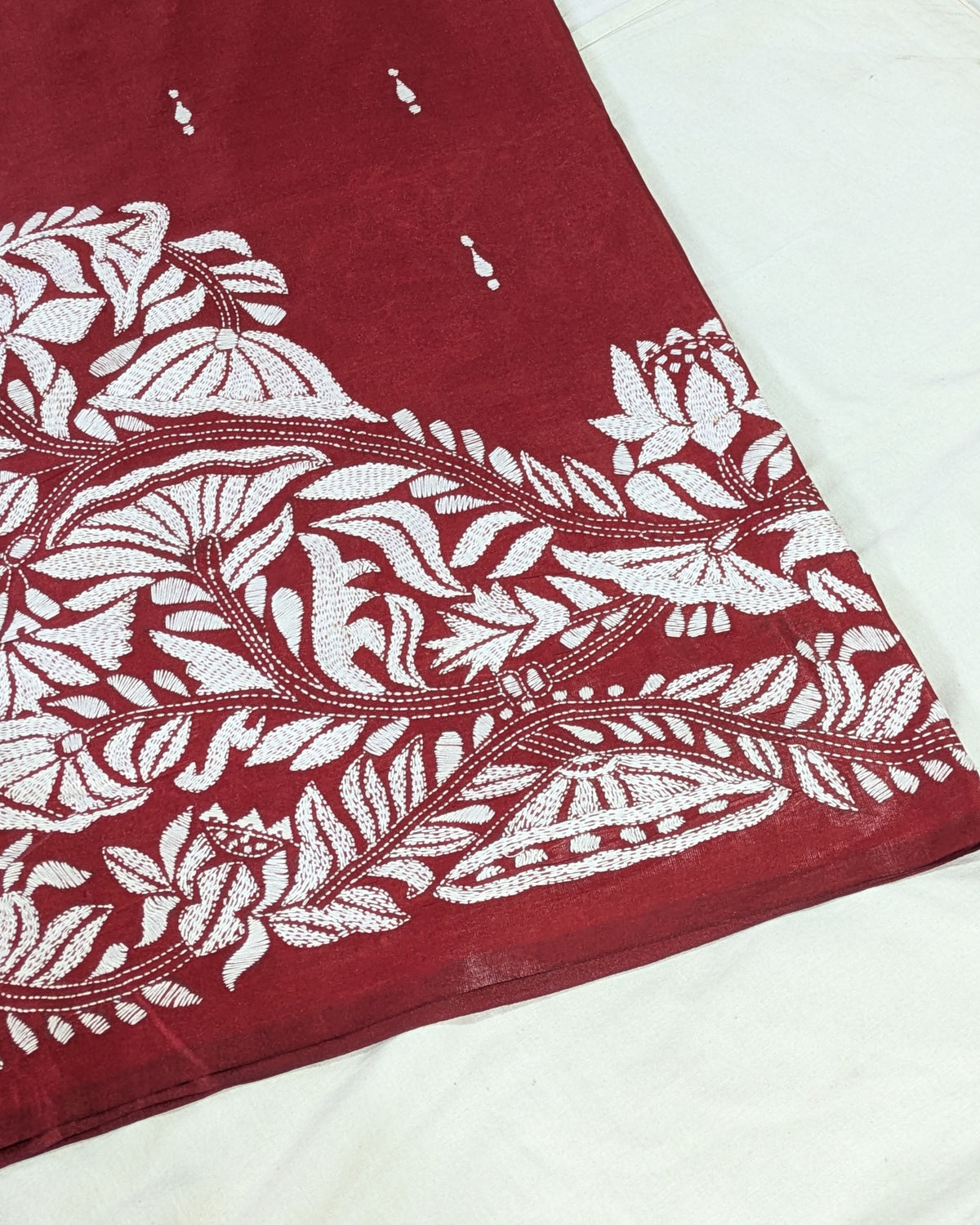 Kantha Stitch Sari with Blouse Piece Maroon