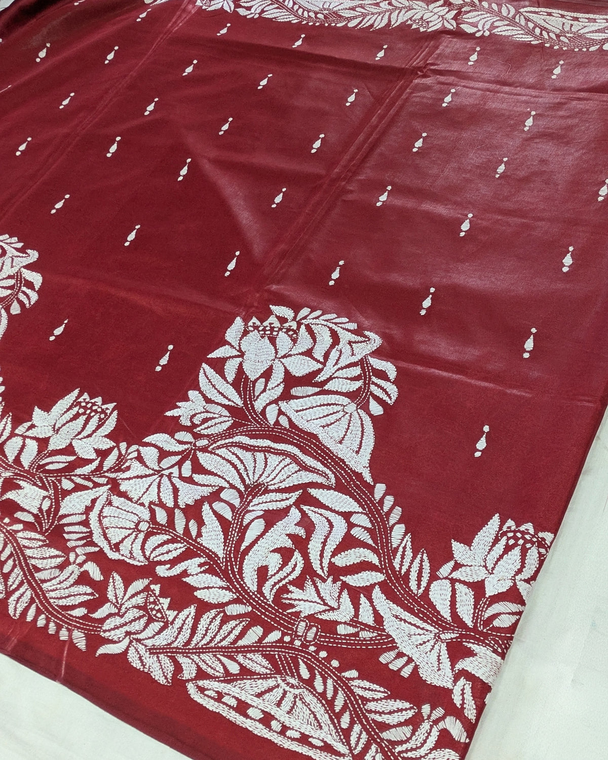 Kantha Stitch Sari with Blouse Piece Maroon