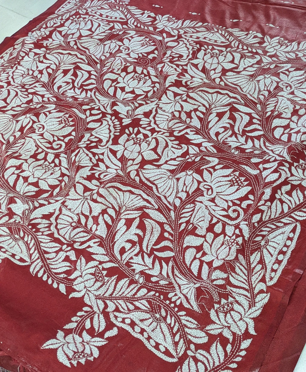 Kantha Stitch Sari with Blouse Piece Maroon