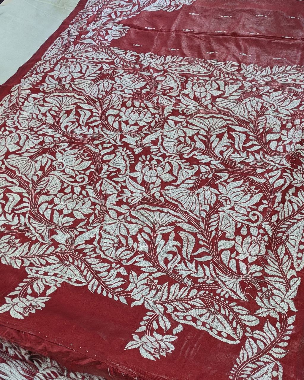 Kantha Stitch Sari with Blouse Piece Maroon