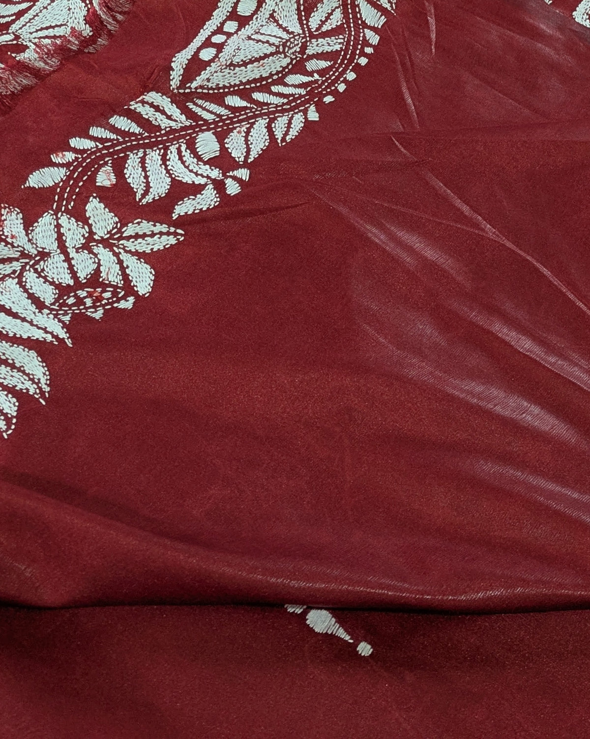 Kantha Stitch Sari with Blouse Piece Maroon