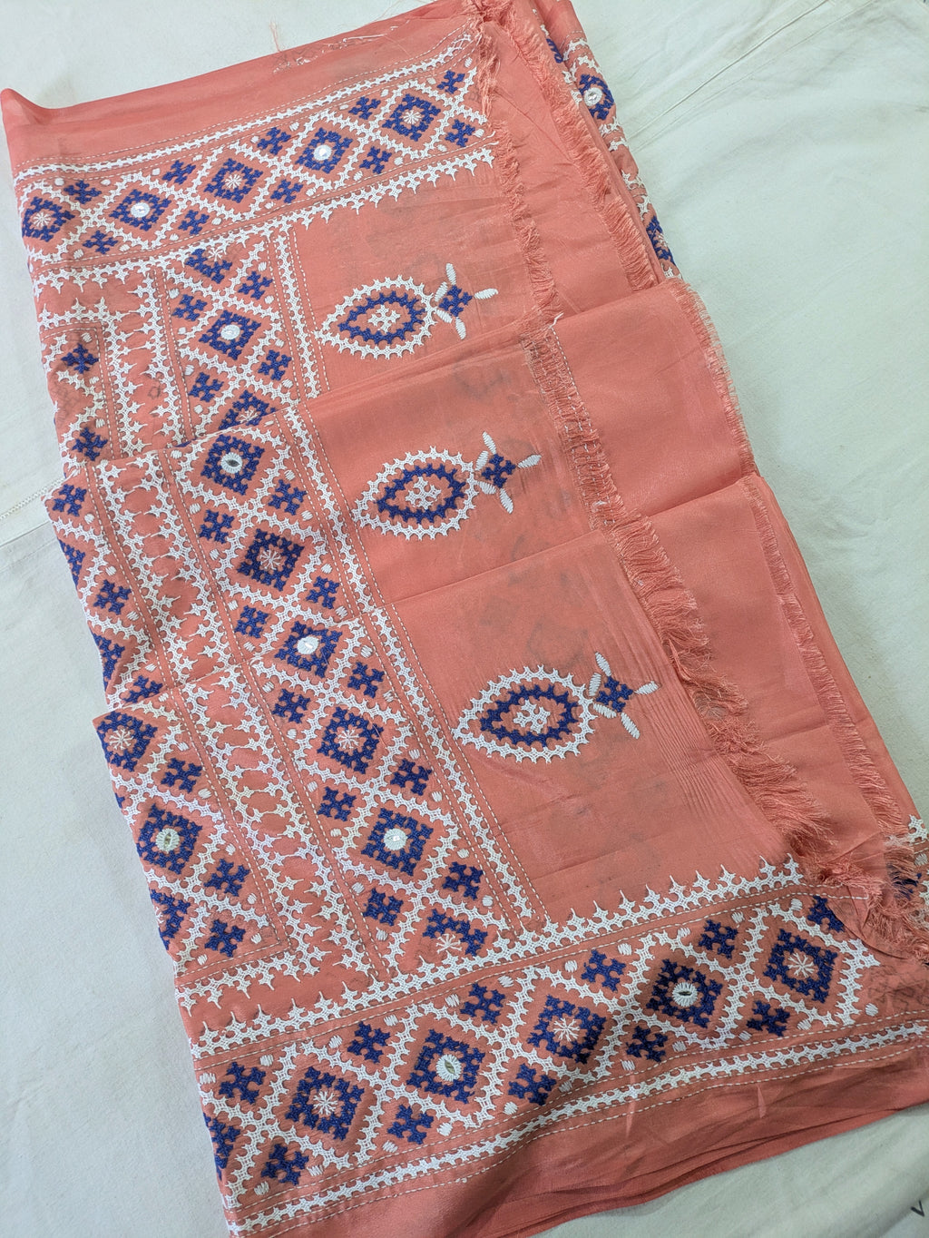 Gujrati Stitch Sari with Blouse Piece Pink