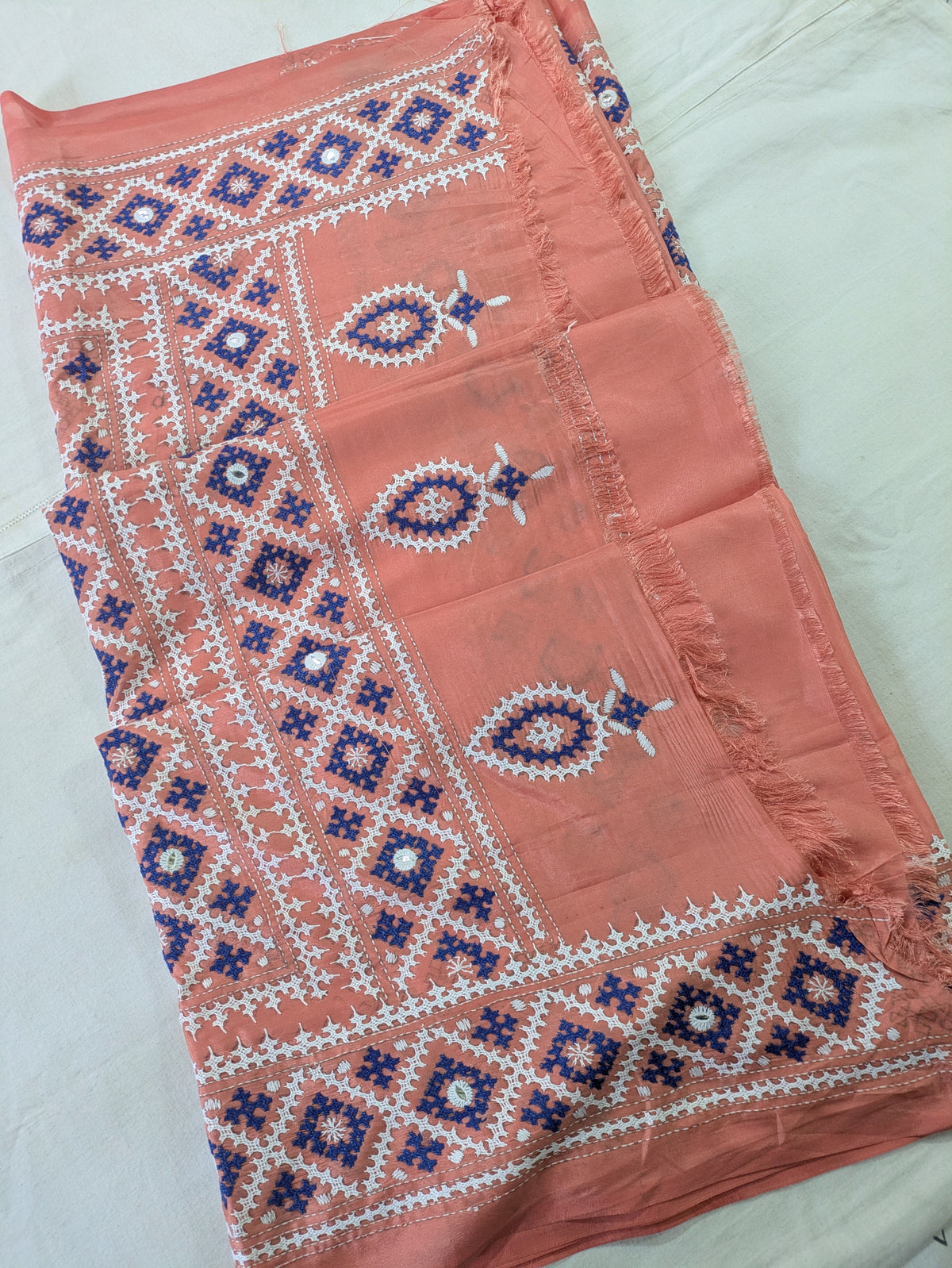 Gujrati Stitch Sari with Blouse Piece Pink