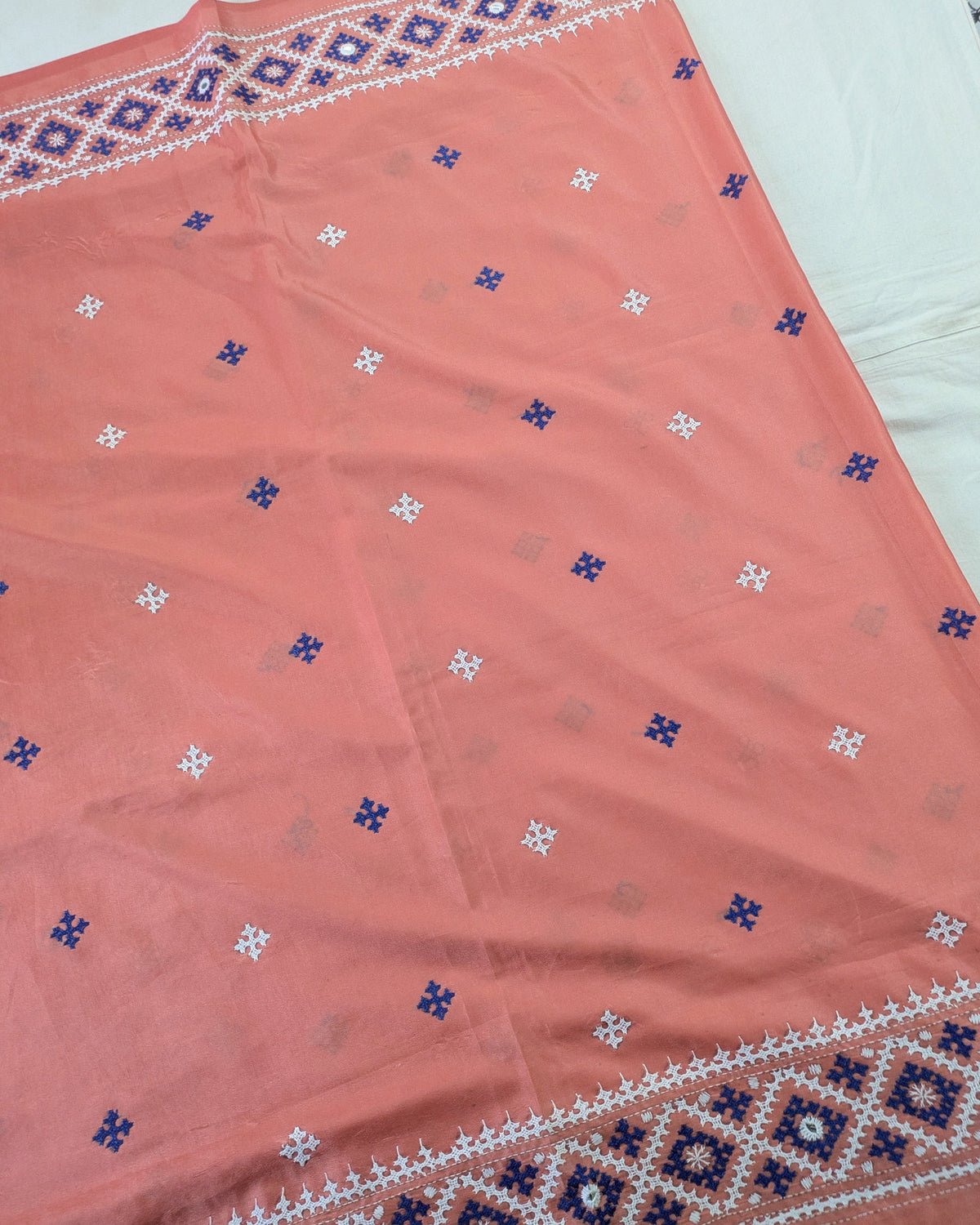 Gujrati Stitch Sari with Blouse Piece Pink