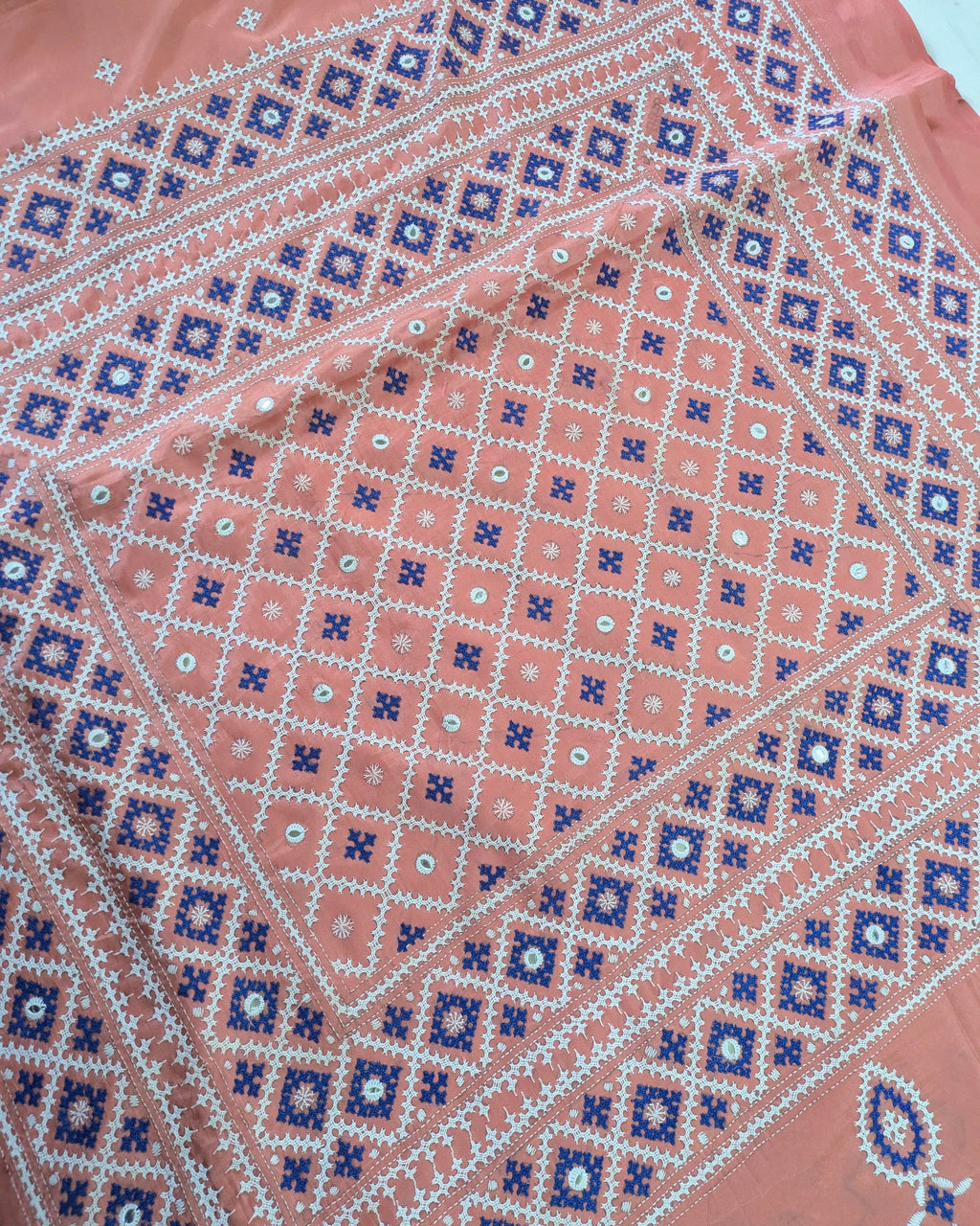 Gujrati Stitch Sari with Blouse Piece Pink