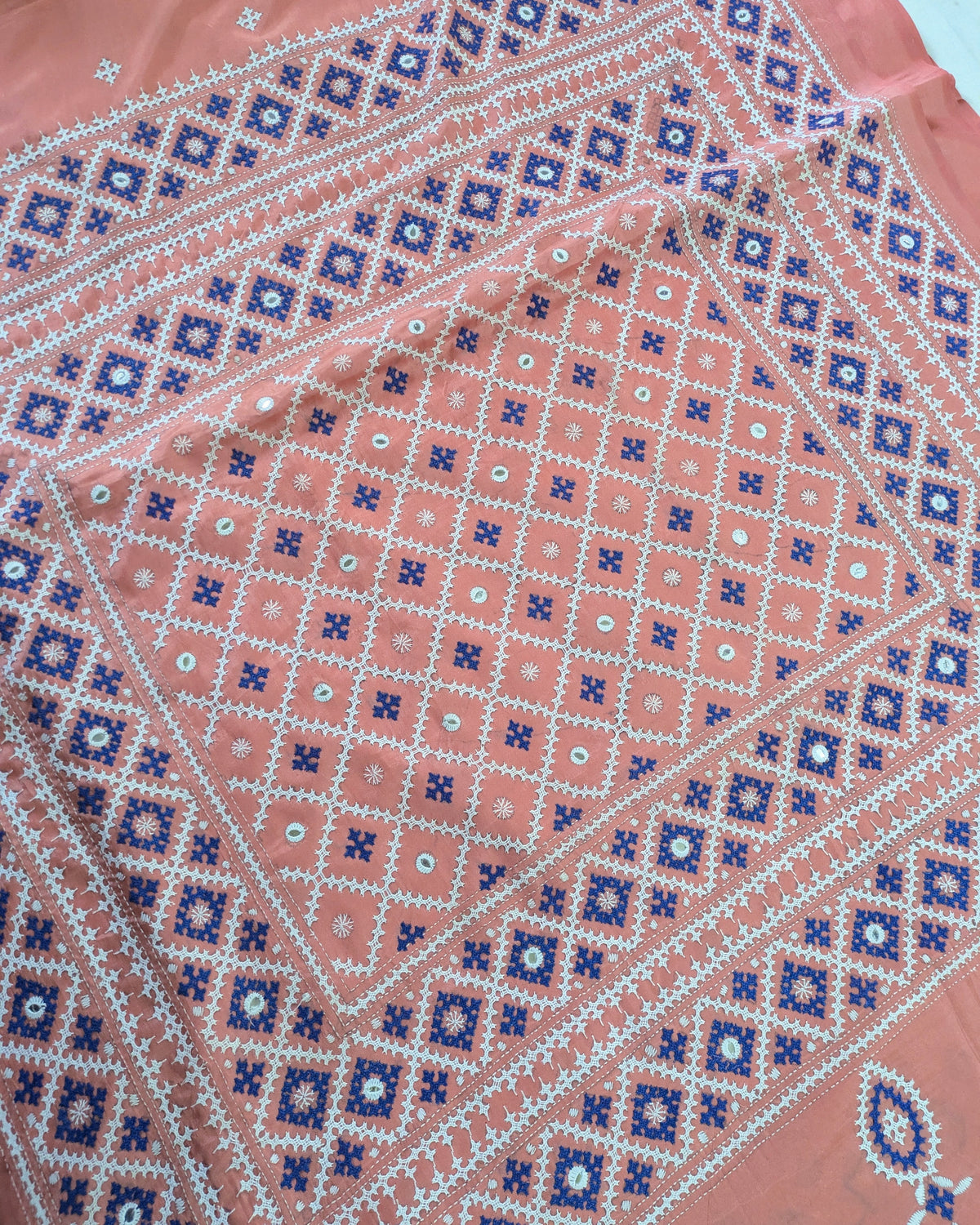 Gujrati Stitch Sari with Blouse Piece Pink