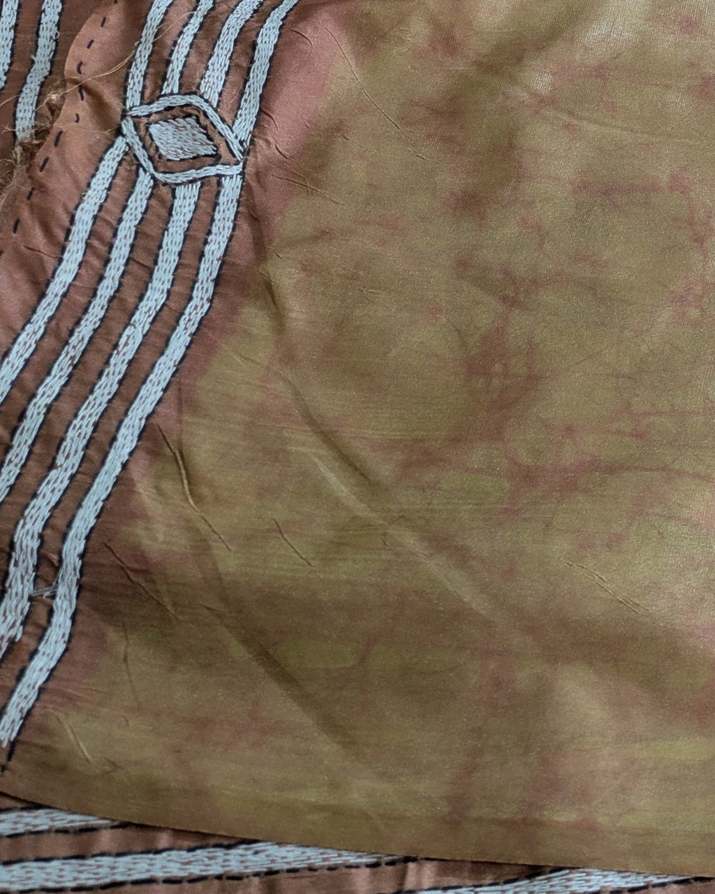 Batik Kantha Stitch Sari with Blouse Piece Light Brown