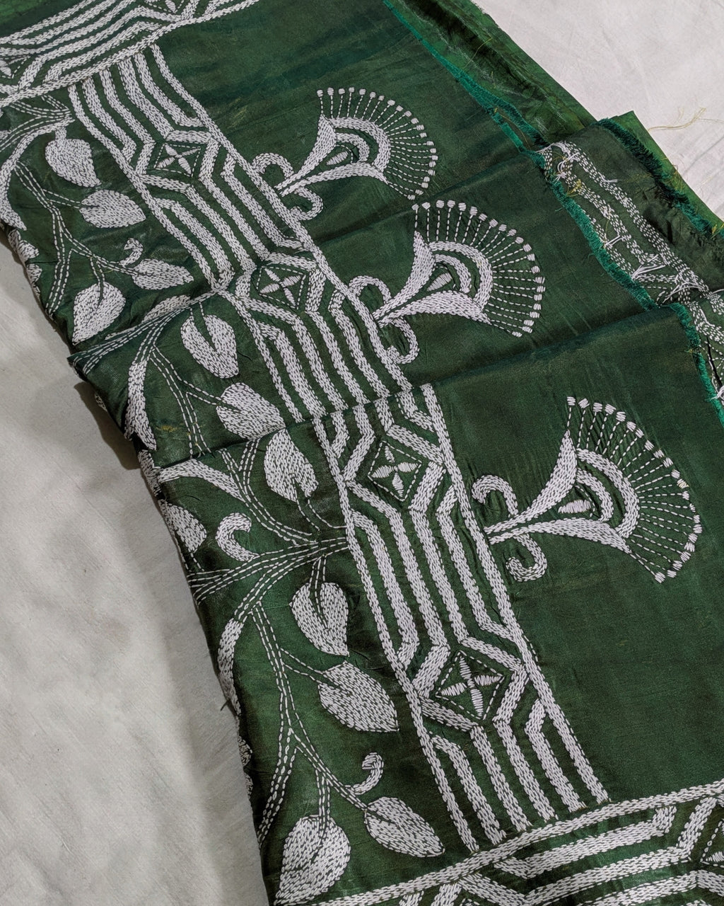 Batik Kantha Stitch Sari with Blouse Piece Green