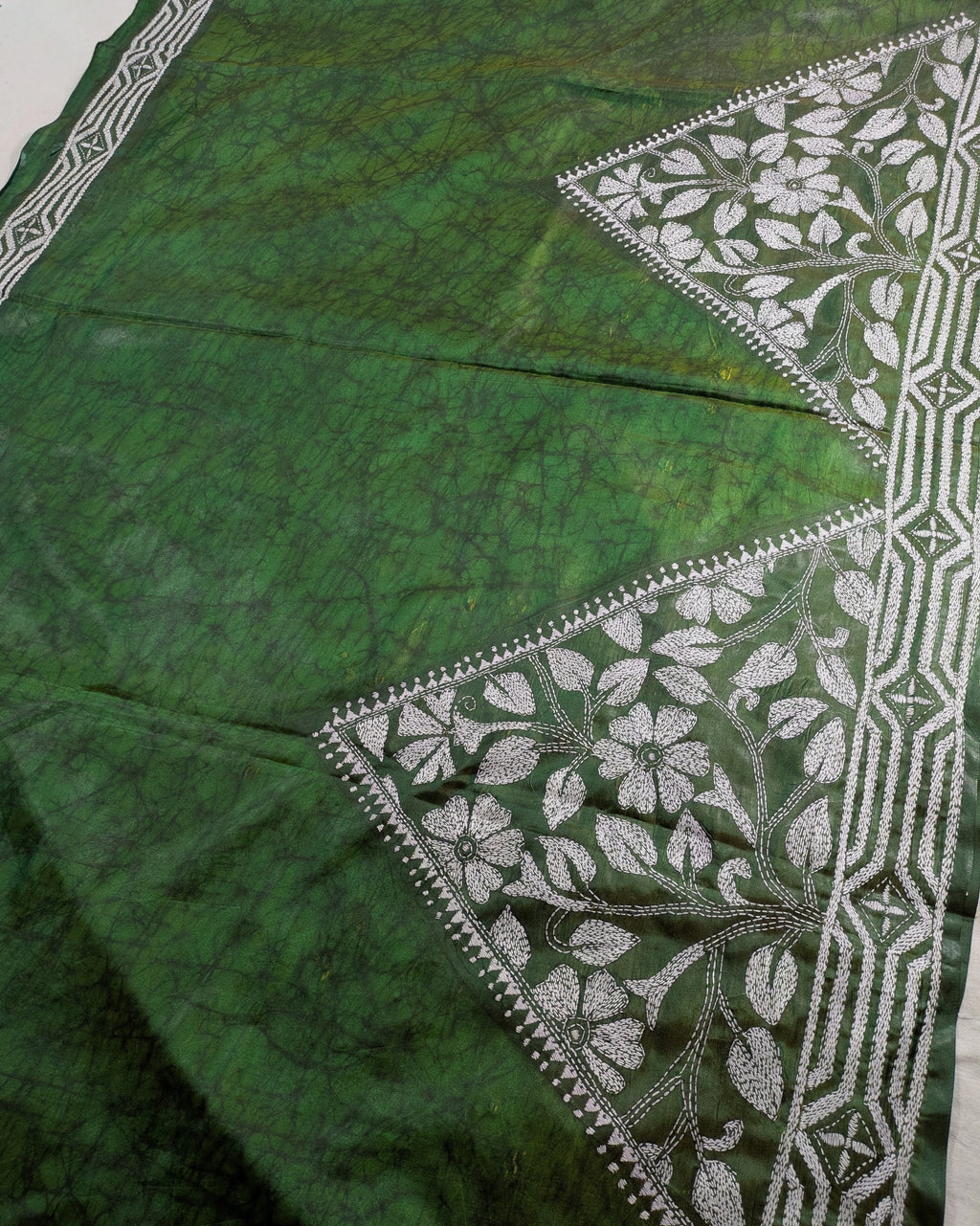 Batik Kantha Stitch Sari with Blouse Piece Green